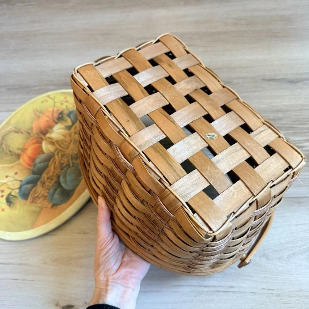 Harvest Fall Decor Basket with Lid and Handle Autumn Pumpkin